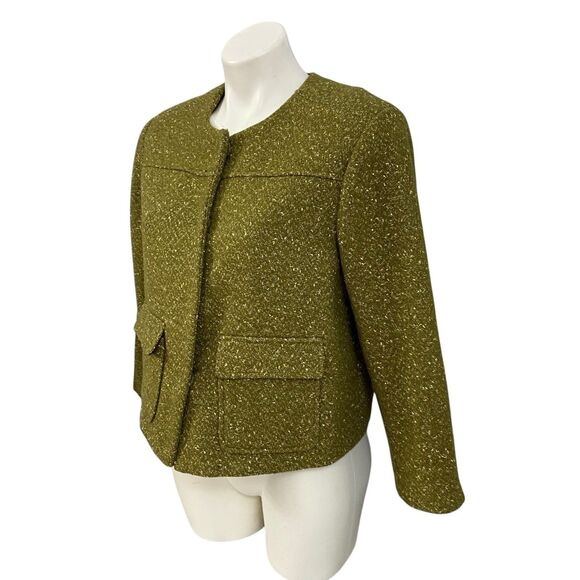 A New Day Blazer Womens 12 Jacket Green Gold Metallic Wool Blend Pockets Lined - Picture 10 of 16